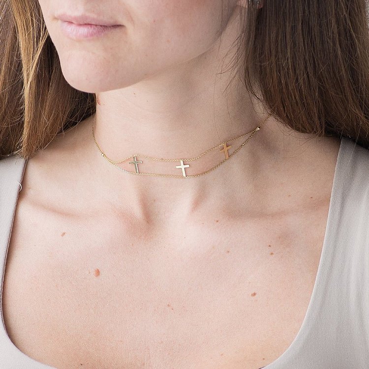 Кольє - чокер з хрестиками в жовтому золоті кол00981 від ювелірного магазину Онікс - 4