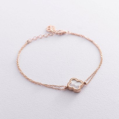 Браслет "Конюшина" в червоному золоті (перламутр) б04556