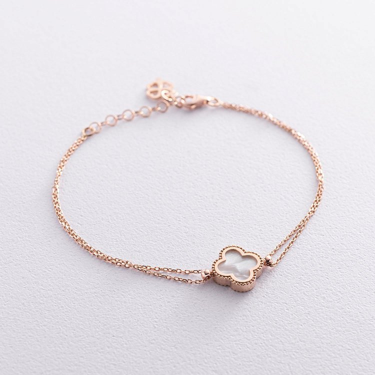 Браслет "Конюшина" в червоному золоті (перламутр) б04556 від ювелірного магазину Онікс