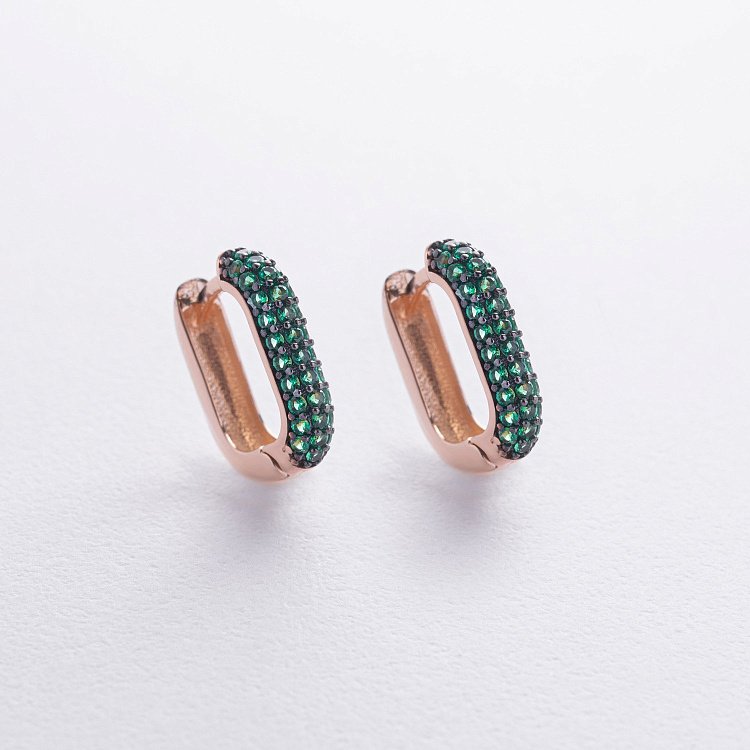 Золотые серьги "Беата" с зелеными фианитами с08933 от ювелирного магазина Оникс - 2