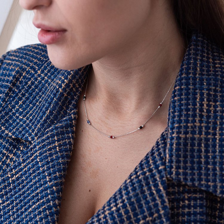 Серебряное колье (разноцветные фианиты) 181009 от ювелирного магазина Оникс - 1