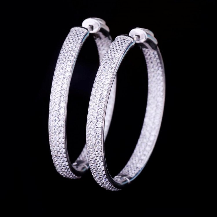 Серьги "Кольца с фианитами" (40мм, родий) 12907 от ювелирного магазина Оникс - 4