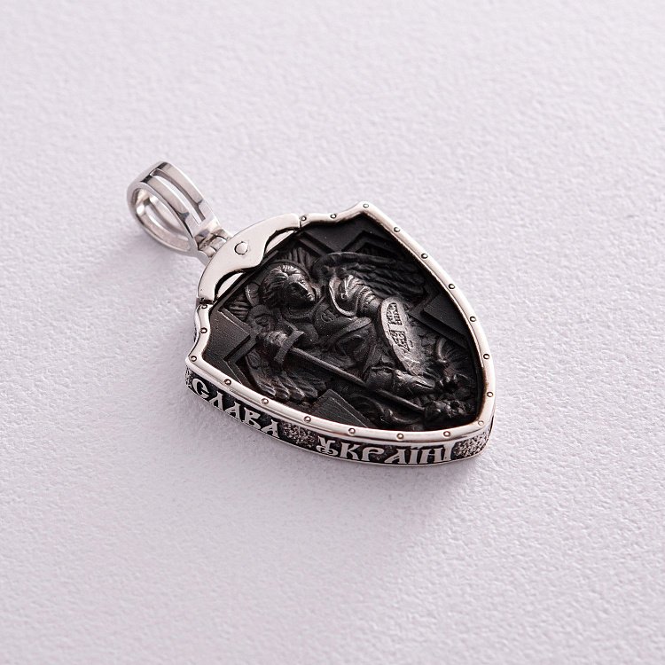 Срібний кулон "Герб України - Тризуб. Ангел Охоронець. Слава Україні - Героям Слава" з ебеновим деревом 972 від ювелірного магазину Онікс - 8