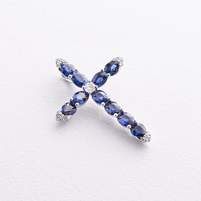 Хрестик у білому золоті (діаманти, сапфіри) пб0399lg