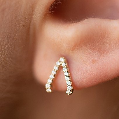 Сережки - пусети "Акцент" з фіанітами (жовте золото) с08472 №4