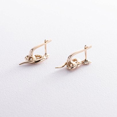 Серьги "Змеи" в желтом золоте (белые фианиты) с08469 №4