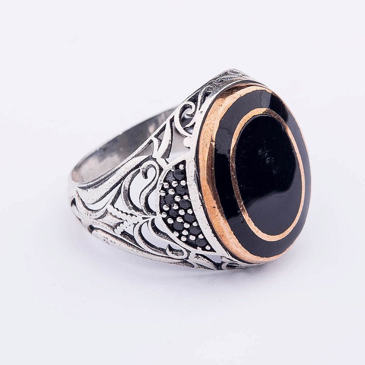 Серебряная печатка с эмалью, медью и фианитами 111647 от ювелирного магазина Оникс - 2