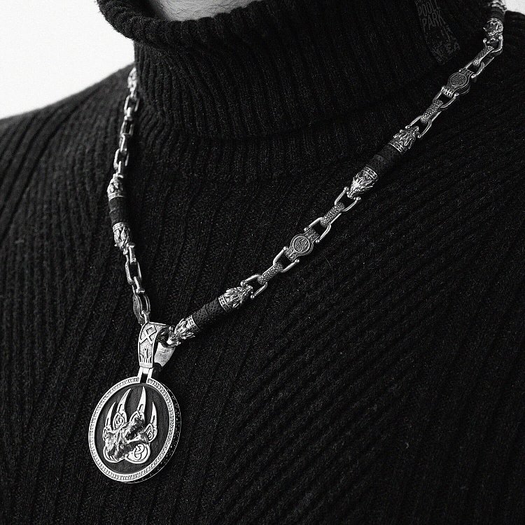 Чоловічий срібний ланцюжок "Вовки" з ебеновим деревом 812 від ювелірного магазину Онікс - 9