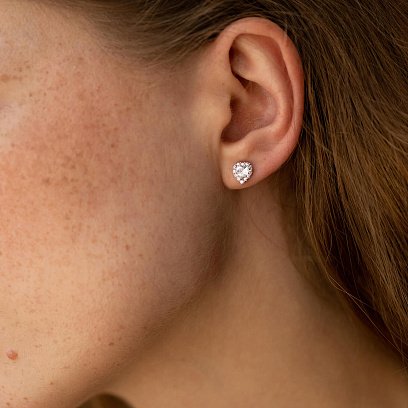 Серебряные серьги - пусеты "Сердечки" с фианитами 123295б №2