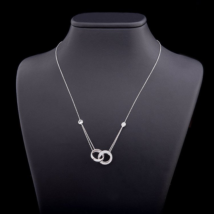 Золотое колье "Два обручальных кольца" с фианитами кол00730 от ювелирного магазина Оникс - 1