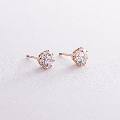 Сережки - пусети з фіанітами (жовте золото) с08301 №3