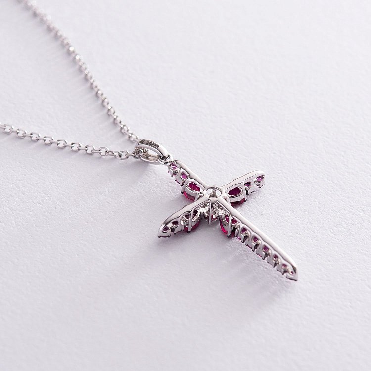 Золотой крест с бриллиантами и рубинами МР8087Сgm от ювелирного магазина Оникс - 3