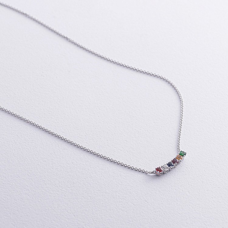 Золотое колье с бриллиантами и разноцветными сапфирами колб0125gm от ювелирного магазина Оникс - 3