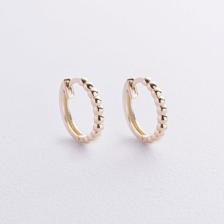 Серьги - кольца в желтом золоте (шарики) с09045 от ювелирного магазина Оникс