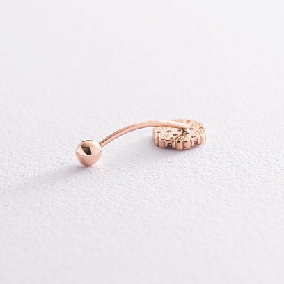 Золотой пирсинг в пупок "Сердечки" с фианитами пир00241 №2