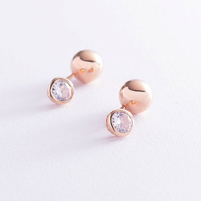 Золотые серьги "Шарики" с фианитами с06977 №3