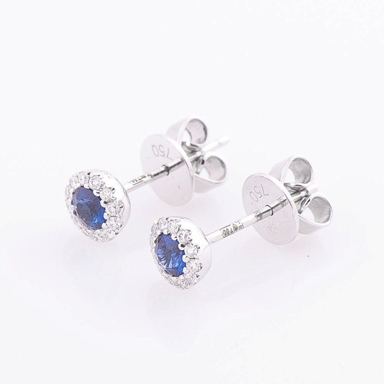 Золотые серьги - пусеты с сапфиром и бриллиантами сб0034mi от ювелирного магазина Оникс - 1