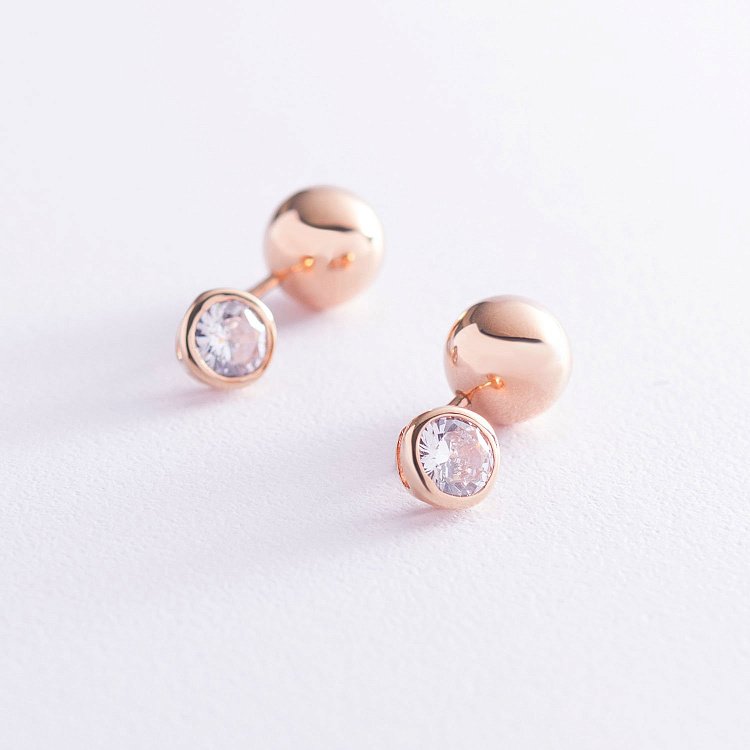 Золотые серьги "Шарики" с фианитами с06977 от ювелирного магазина Оникс - 2