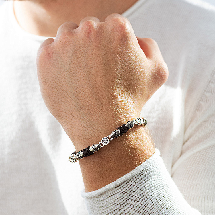 Мужской серебряный браслет с эбеновым деревом 1501 от ювелирного магазина Оникс - 1