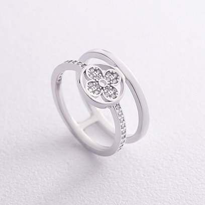 Кольцо "Клевер" в белом золоте (фианиты) к07442 №5