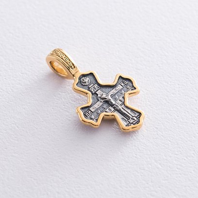 Срібний дитячий хрестик "Розп'яття. Святитель Миколай Чудотворець" з позолотою 132290