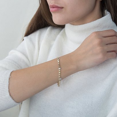 Двойной золотой браслет Монетки с фианитами б04292 №2