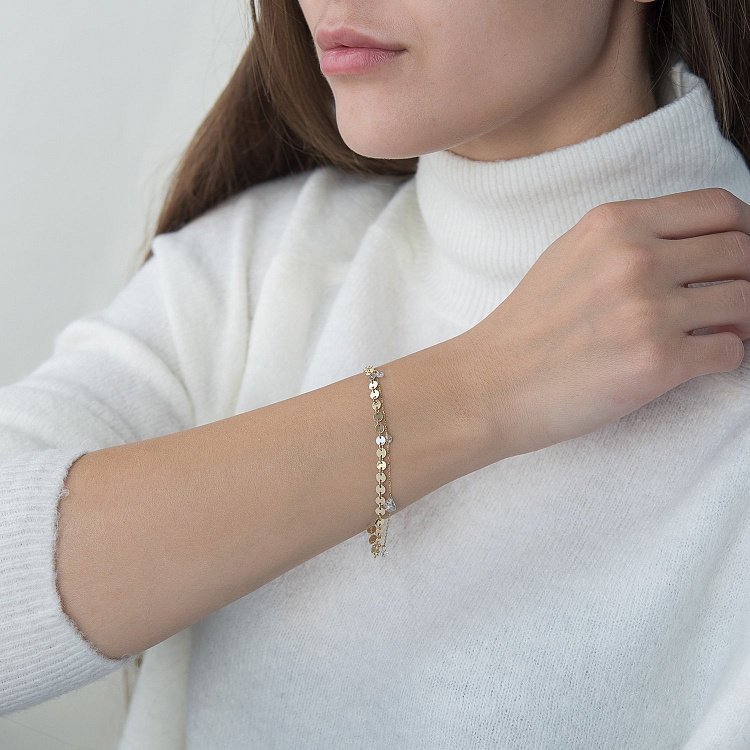 Двойной золотой браслет Монетки с фианитами б04292 от ювелирного магазина Оникс - 1