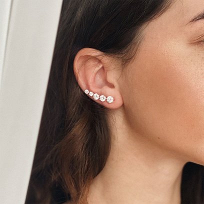 Срібні сережки - клаймбери з фіанітами 121619 №4