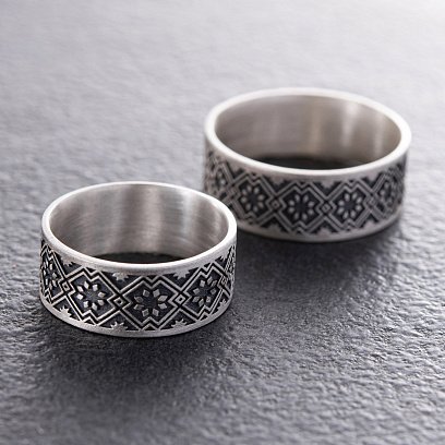 Серебряное обручальное кольцо "Вышиванка" 1114обр №4