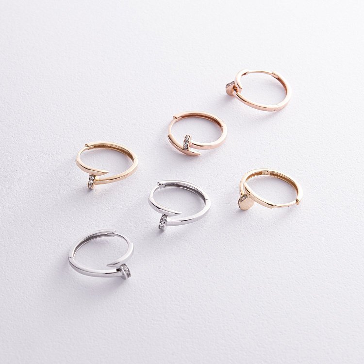 Серьги - кольца "Гвоздь" в белом золоте (фианиты) с08342 от ювелирного магазина Оникс - 2