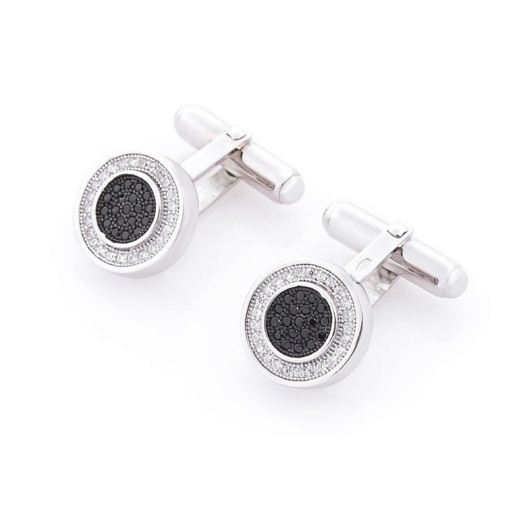 Срібні запонки з фіанітами 25072 від ювелірного магазину Онікс