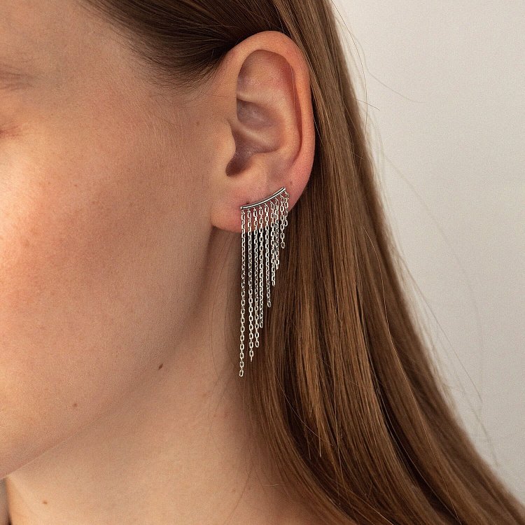 Серебряные серьги - клаймберы с цепочками OR113060 от ювелирного магазина Оникс - 8