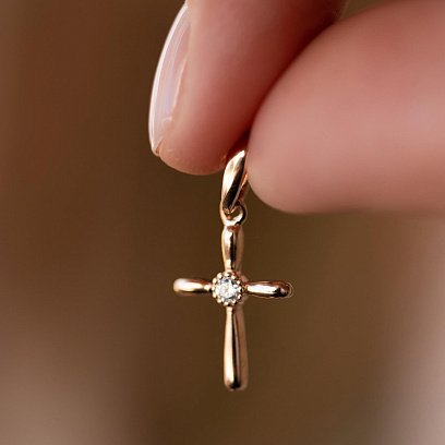 Золотий хрестик з фіанітом п03457 №2