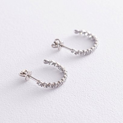 ﻿Сережки-пусети з фіанітами в сріблі 122896 №5