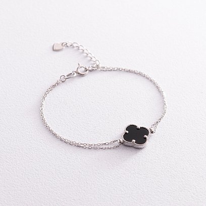 Серебряный браслет "Клевер" с ониксом 141630