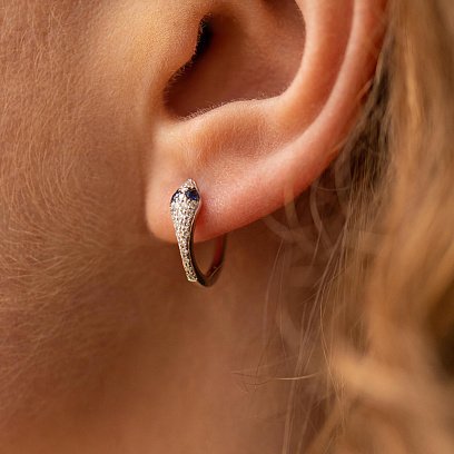 Золоті сережки "Змії" з діамантами і сапфірами сб0461ca №2