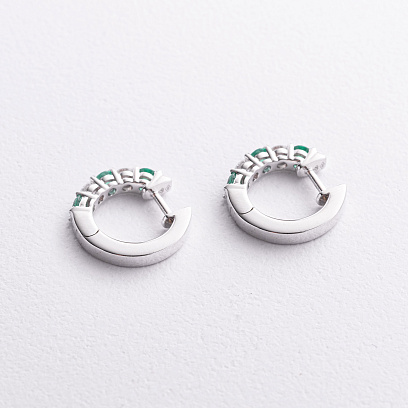 Серьги - кольца в белом золоте (бриллианты, изумруды) сб0729ri №2