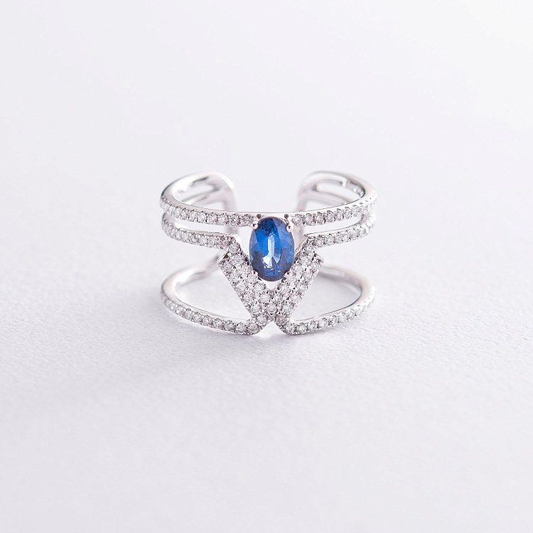 Золота каблучка з діамантами і сапфіром RS3988da від ювелірного магазину Онікс