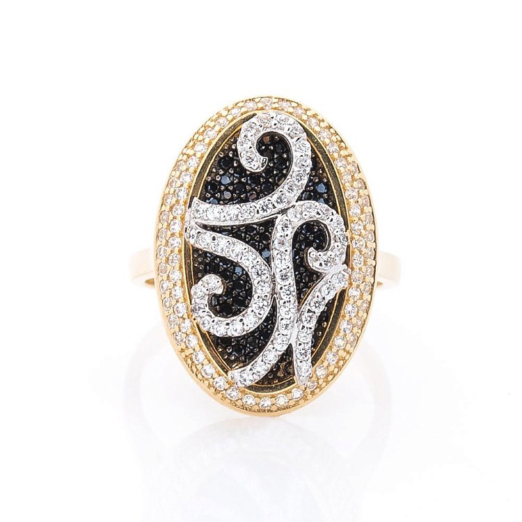 Золотое кольцо с фианитами к03605 от ювелирного магазина Оникс - 1