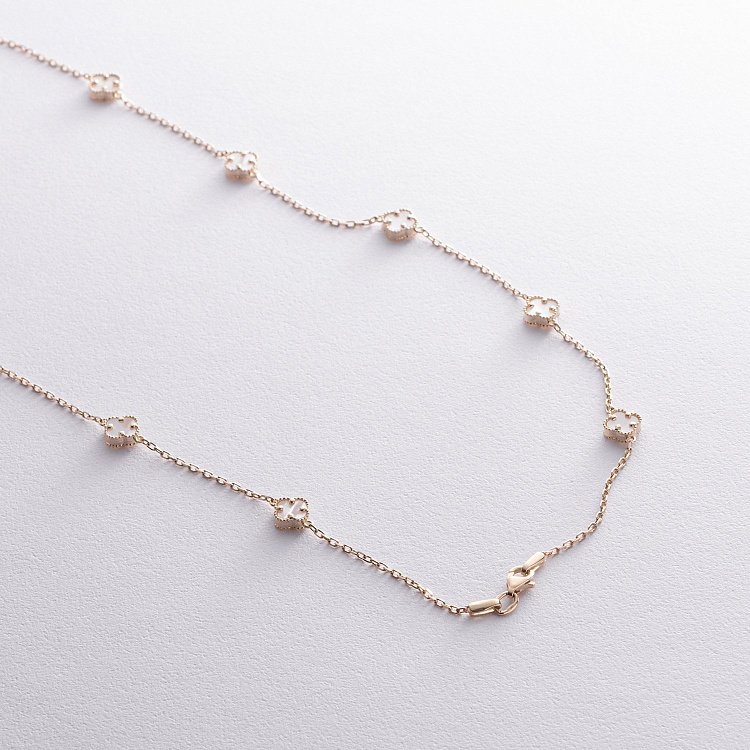 Колье "Клевер" с перламутром mini (желтое золото) кол02430 от ювелирного магазина Оникс - 4