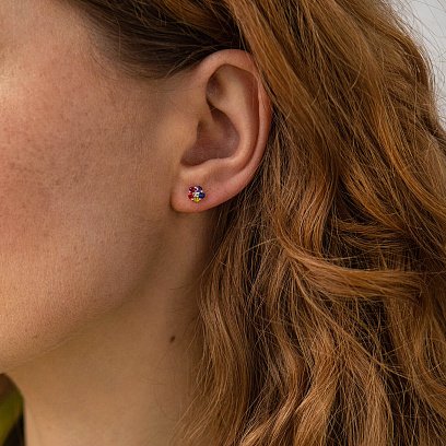 Золоті сережки - джекети 2 в 1 (різнокольорові сапфіри, діаманти)  сб0453nl №5