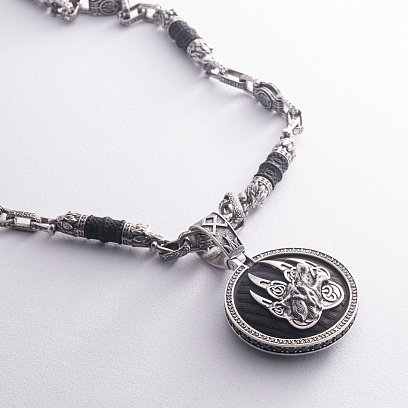 Срібний кулон "Вовк" із ебеновим деревом 946 №17