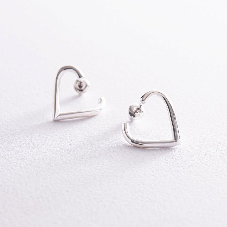 Сережки - пусети "Сердечки" у сріблі 123279 від ювелірного магазину Онікс - 1