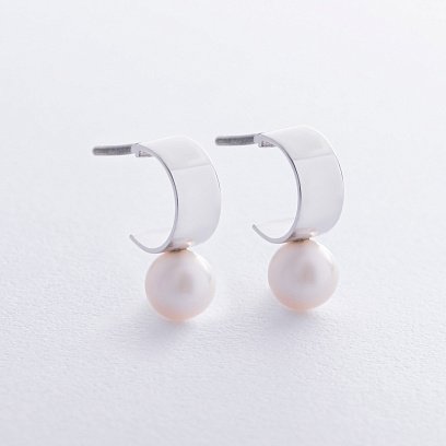 Срібні сережки - пусети "Дарла" з перлами 7071