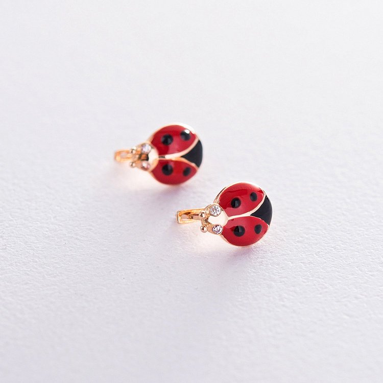 Золотые серьги с божьими коровками с06476 от ювелирного магазина Оникс
