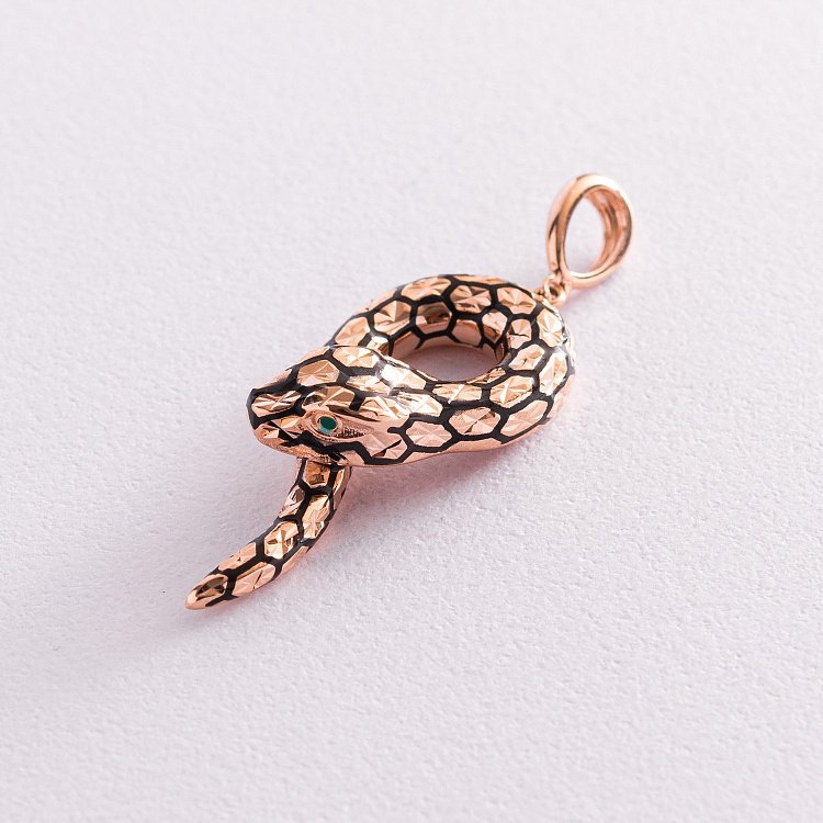 Золотой кулон "Змея" (эмаль) п03635 от ювелирного магазина Оникс