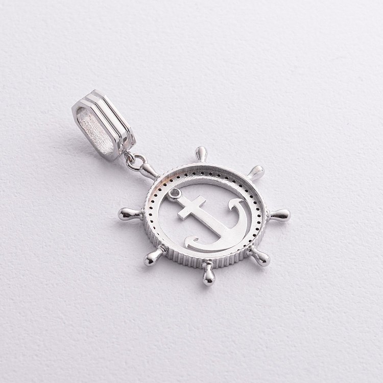 Кулон "Якорь" с черными фианитами (белое золото) п02745 от ювелирного магазина Оникс - 5