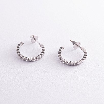 Серьги - пусеты с фианитами в серебре 4911