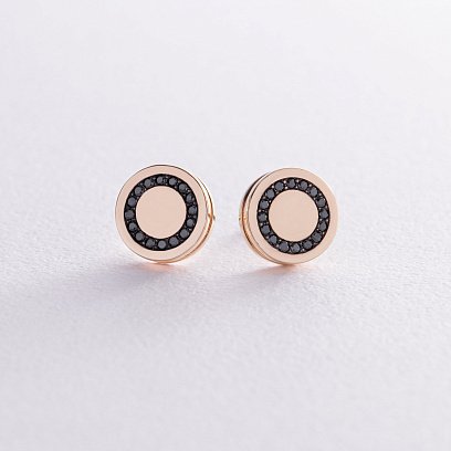 Золотые серьги - пусеты с черными бриллиантами 334483122 №3