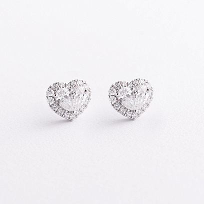 олотые серьги - пусеты "Сердечки" с бриллиантами сб0651nl